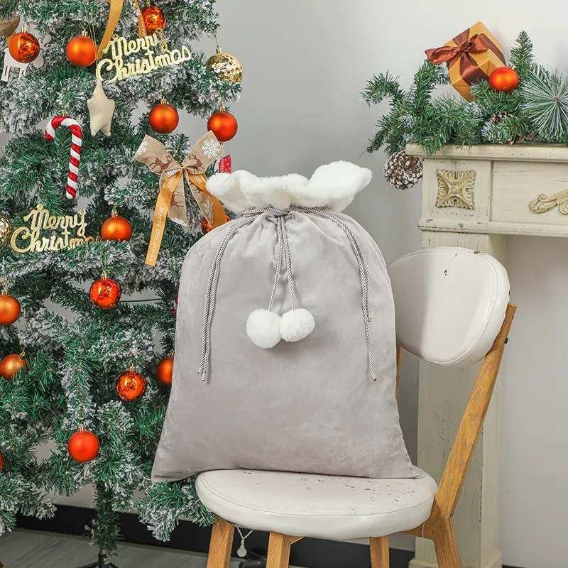 Santa Sacks - Personalised Velvet Pom Pom Sacks - Little Babybox