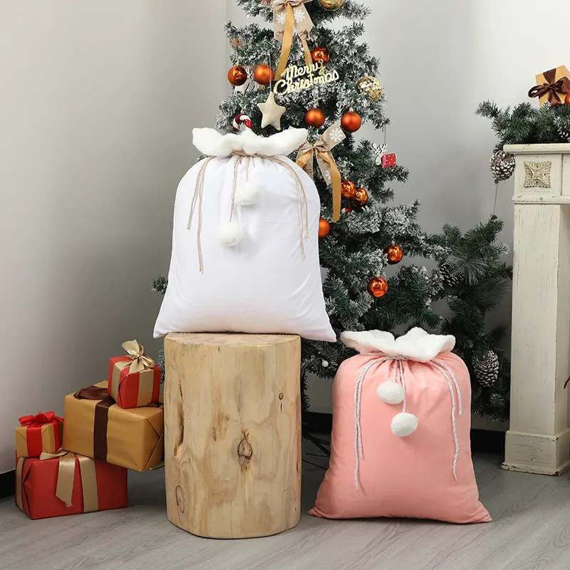 Santa Sacks - Personalised Velvet Pom Pom Sacks - Little Babybox