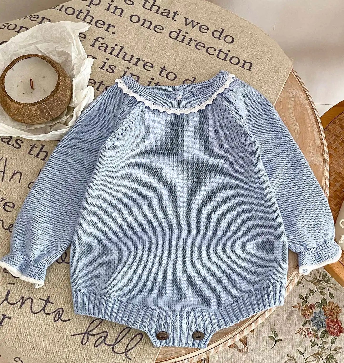 Baby Blue Long Sleeve Knitted Romper - Little Babybox