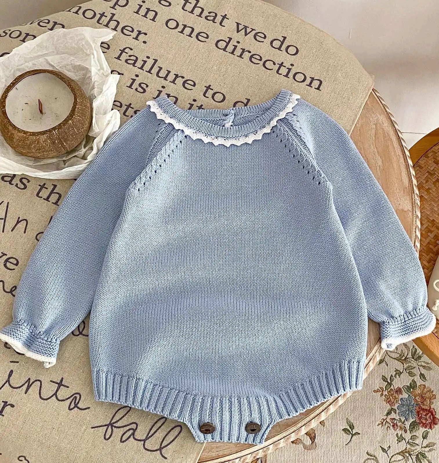 Baby Blue Long Sleeve Knitted Romper - Little Babybox