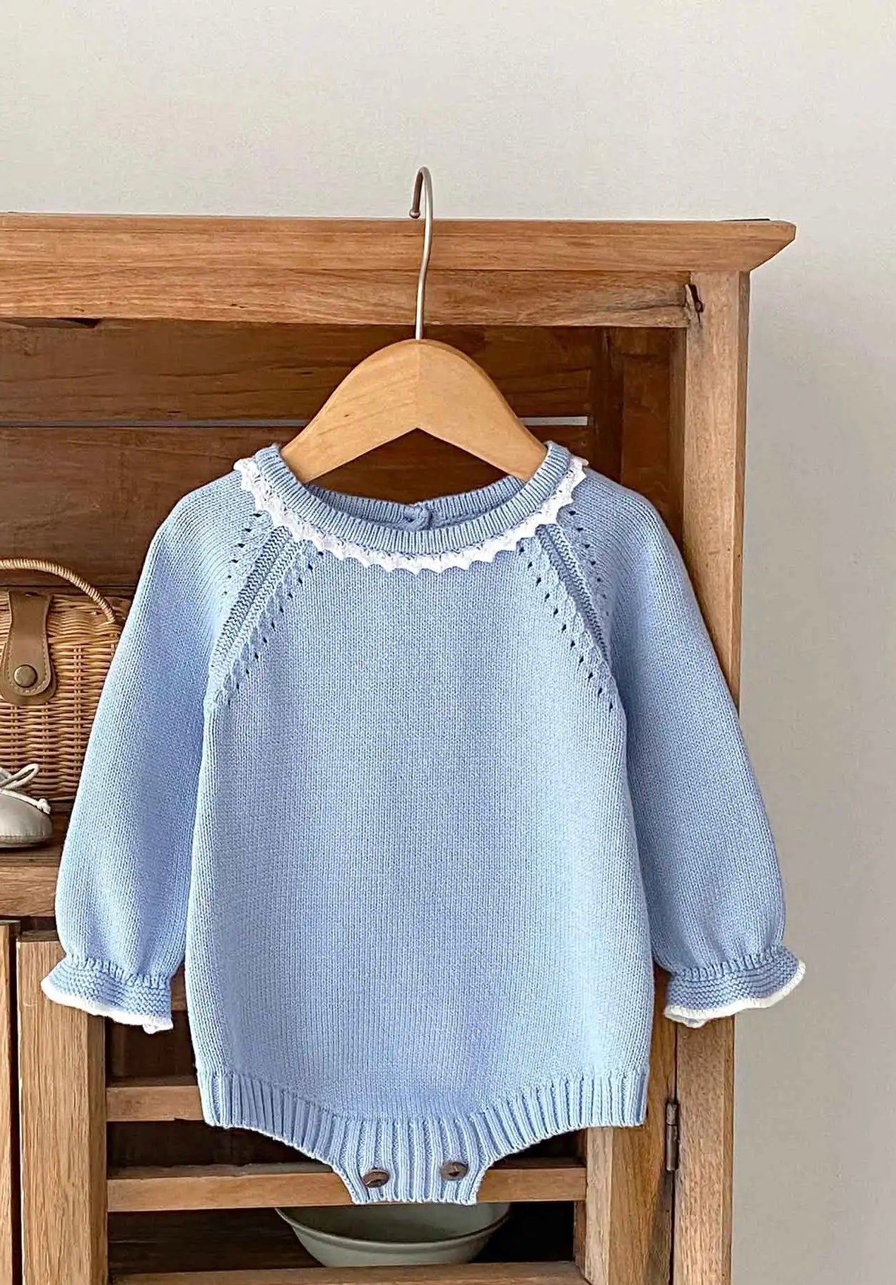 Baby Blue Long Sleeve Knitted Romper - Little Babybox