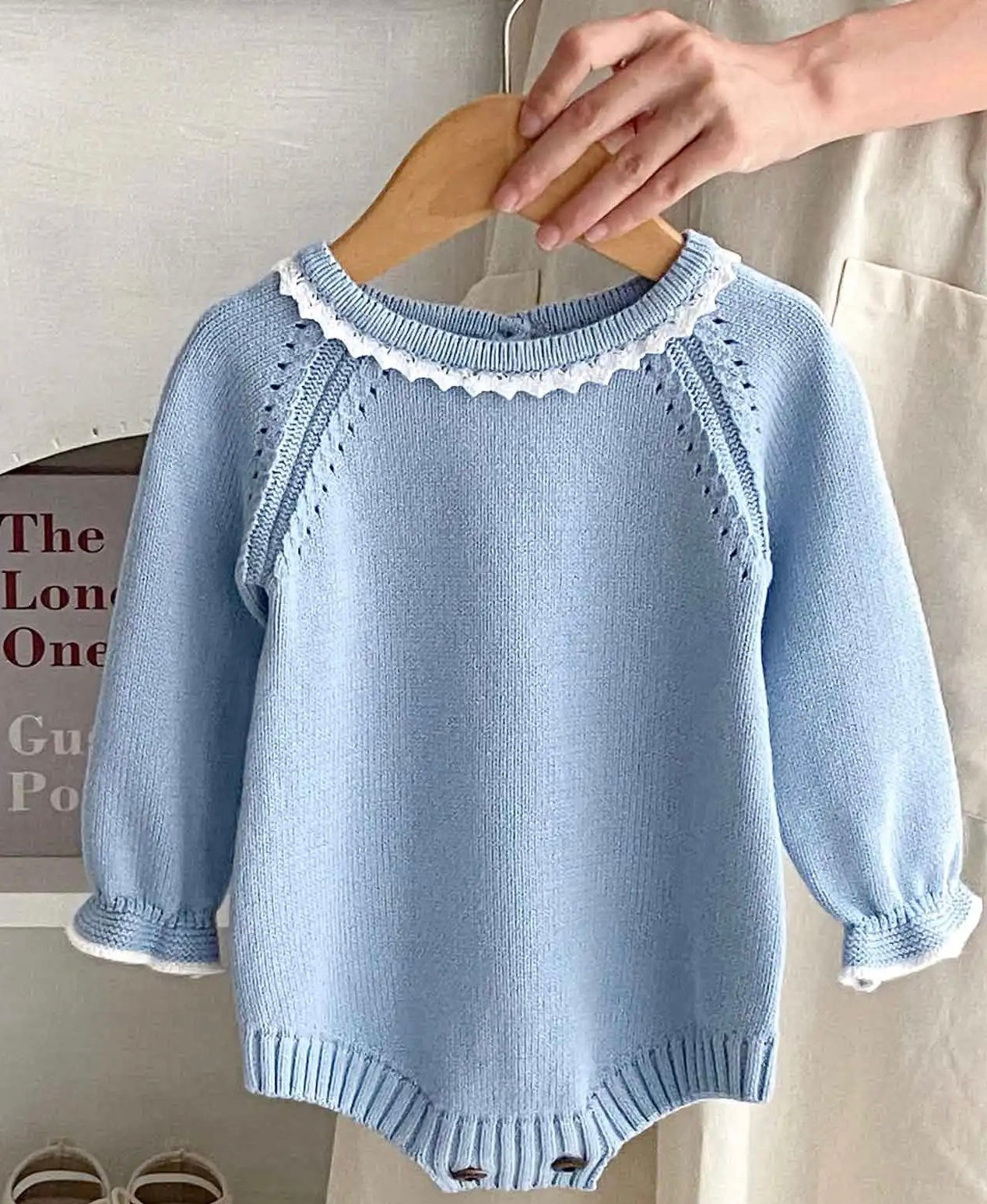Baby Blue Long Sleeve Knitted Romper - Little Babybox