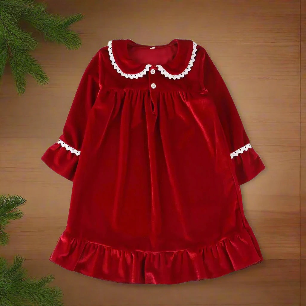 Christmas Nightdress - Red Velvet Christmas Nightgown - Little Babybox