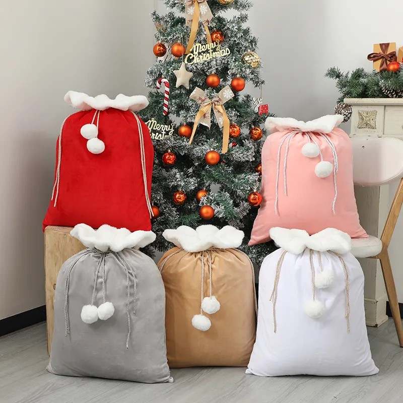 Santa Sacks - Personalised Velvet Pom Pom Sacks - Little Babybox