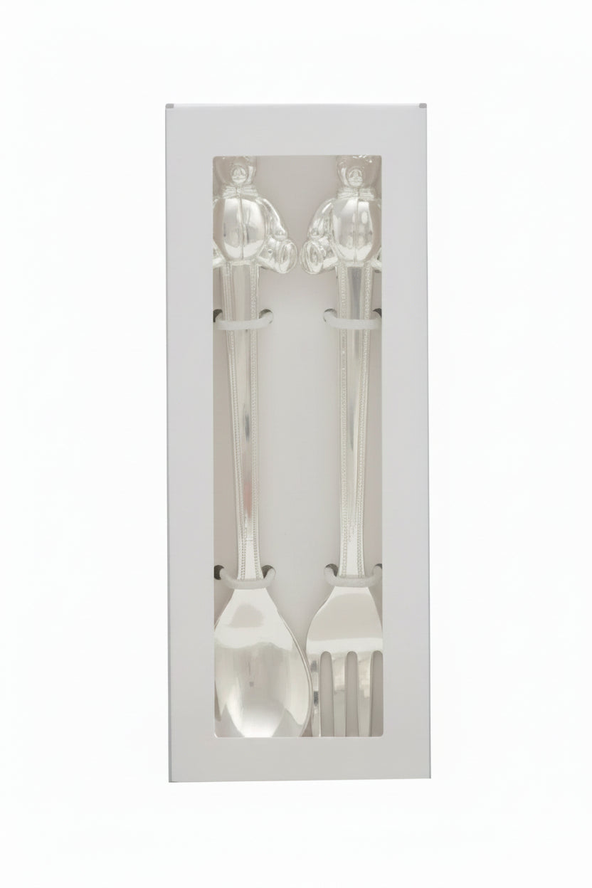 Silver Plated Teddy Bear Cutlery Set - Keepsake Gift - Little Babybox