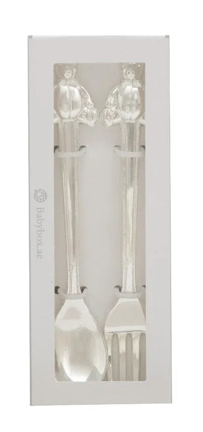 Silver Plated Teddy Bear Cutlery Set - Keepsake Gift - Little Babybox