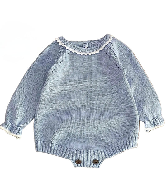 Baby Blue Long Sleeve Knitted Romper