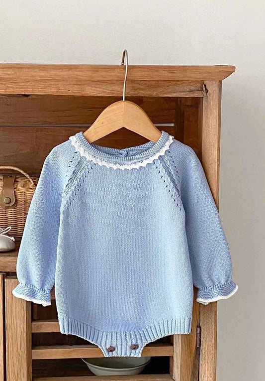 Baby Blue Long Sleeve Knitted Romper