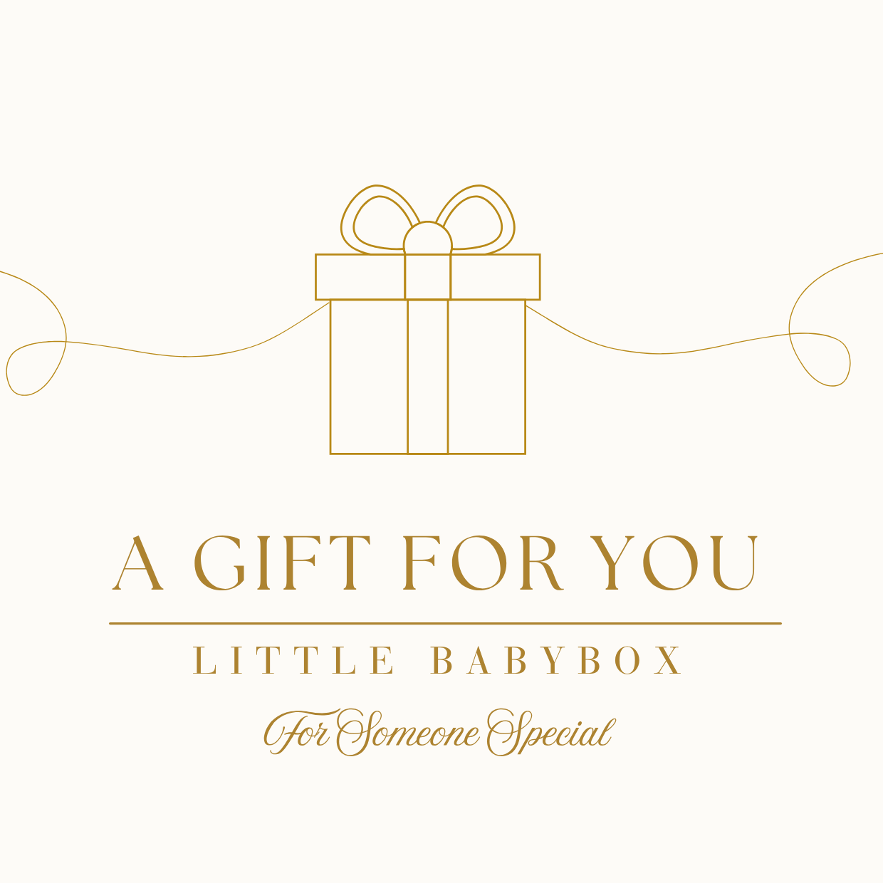 The Little Babybox Digital Gift Card featuring a minimalist gold gift box illustration on a crisp ivory background.