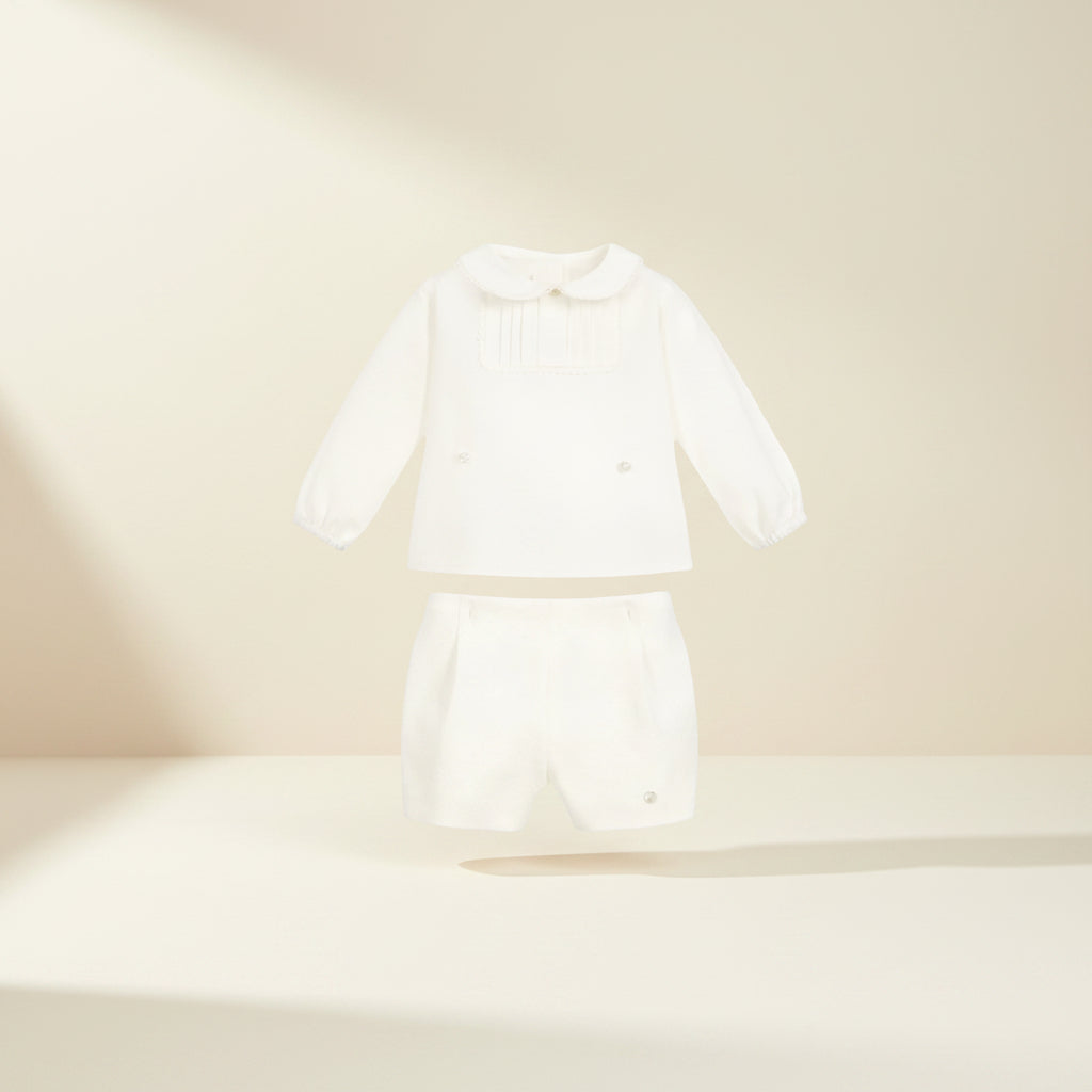Noah Spanish Style Two-Piece Set - Ivory Shirt & Shorts - Little Babybox
