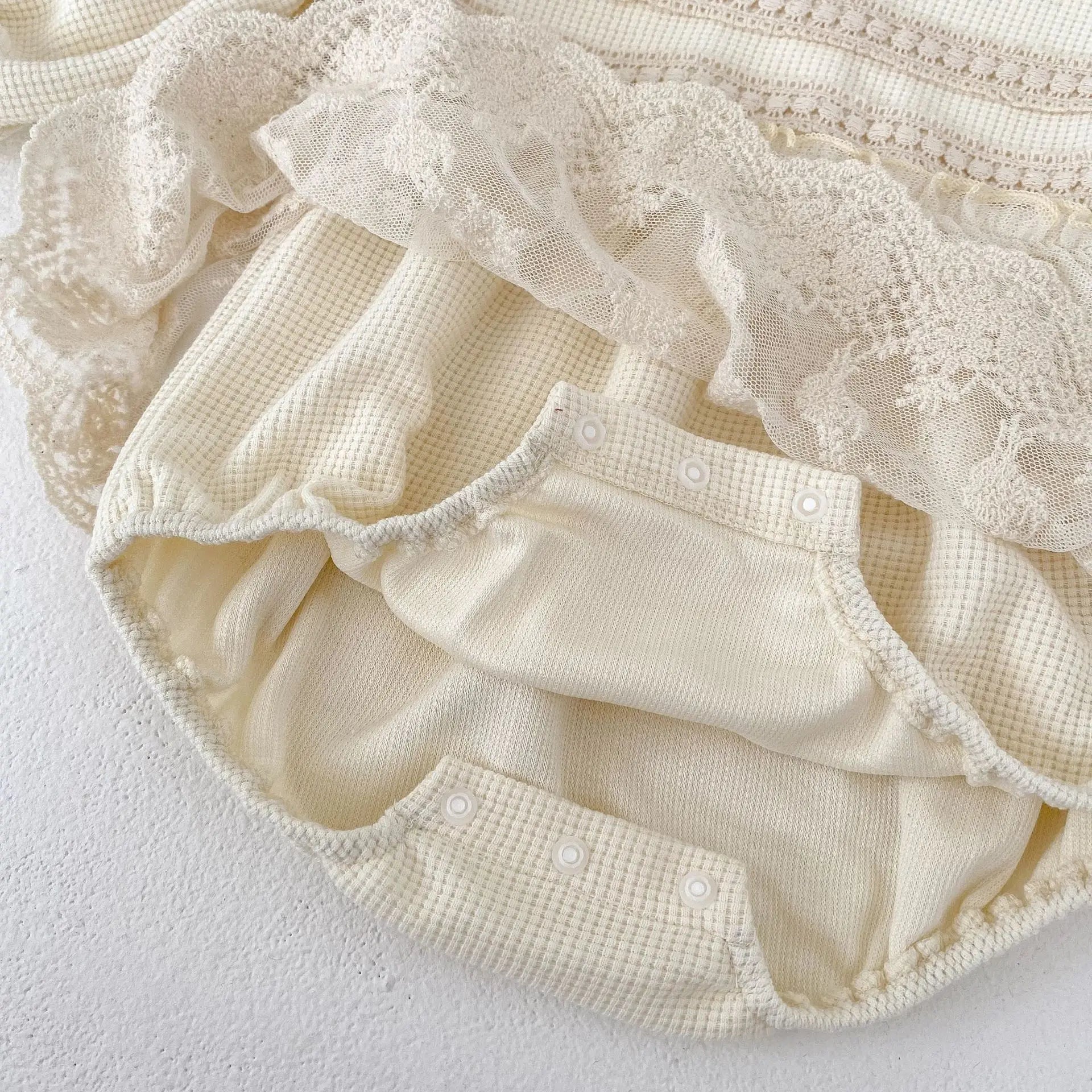 Close up of popper fastening on Oh Delilah Romper - Little Babybox