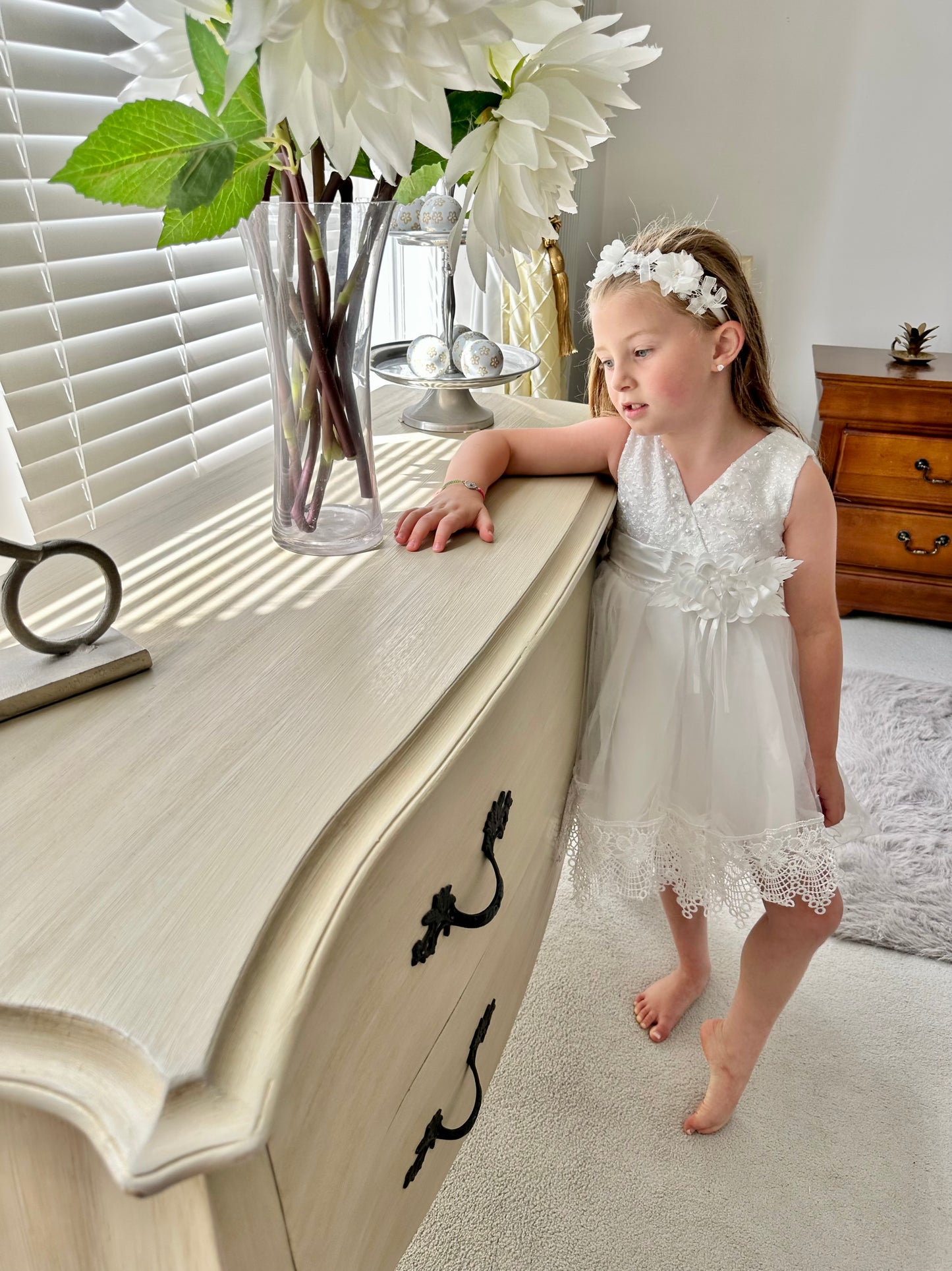 Ivory white lace special occasion dress by Little Babybox.