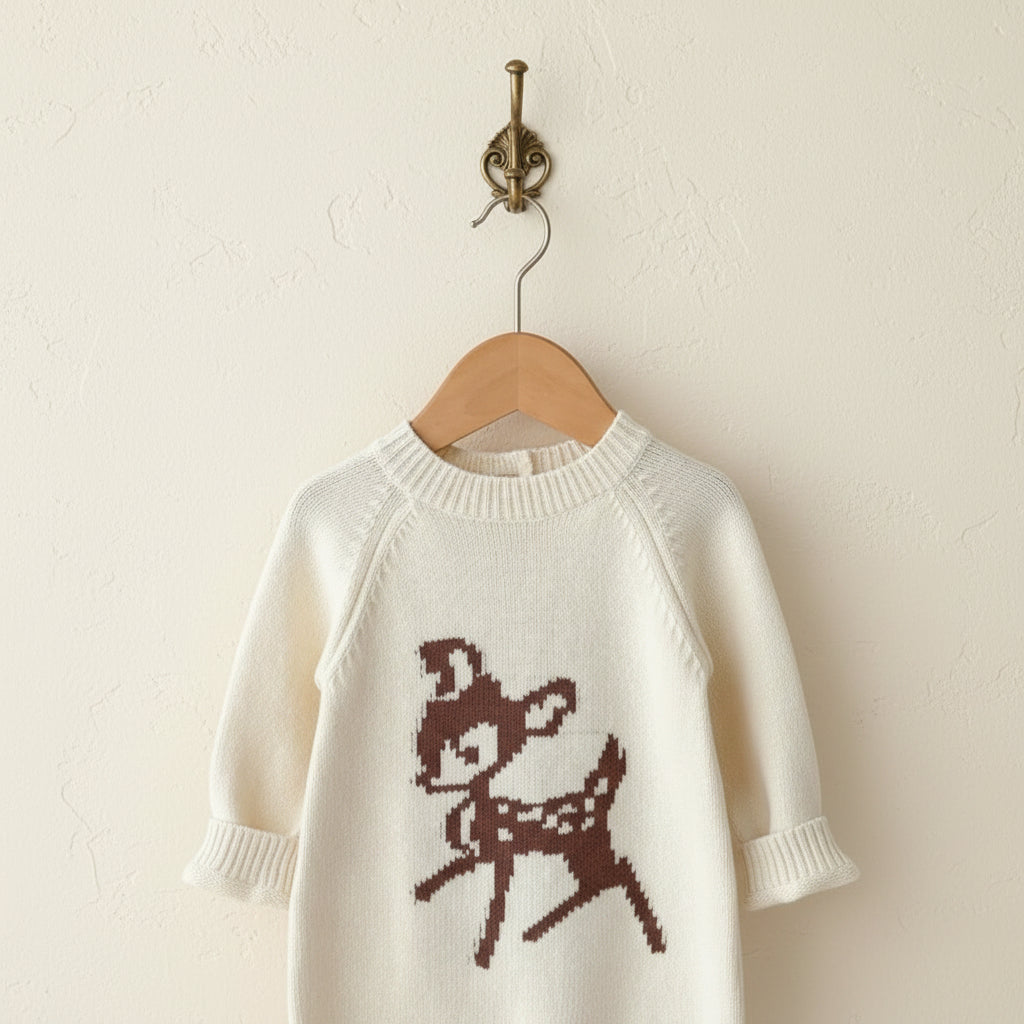 Ribbed neck and cuff detail on the Bambi 2 Piece Knit Set - Little Babybox