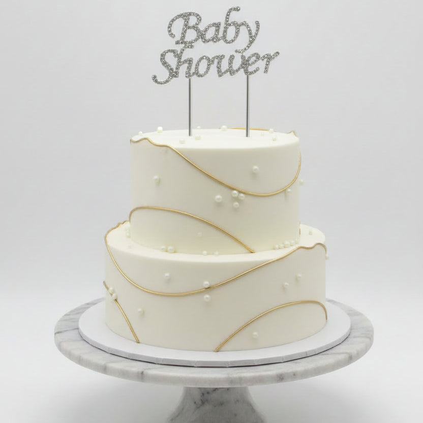 Baby Shower Cake Topper on two-tiered modern cake by Little Babybox