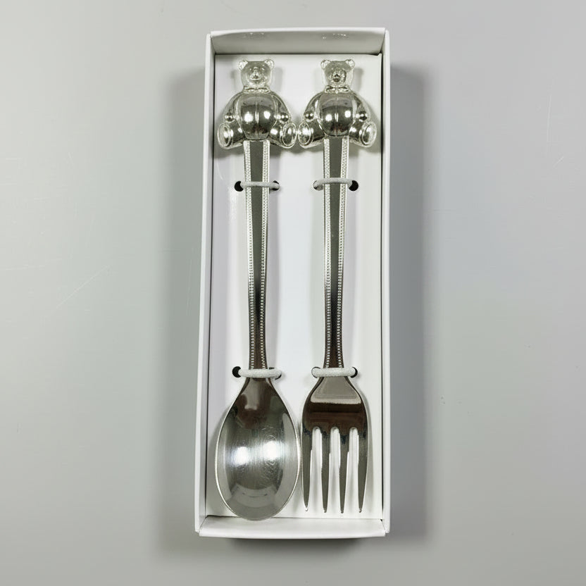 Silver Plated Teddy Bear Cutlery Set - Keepsake Gift - Little Babybox