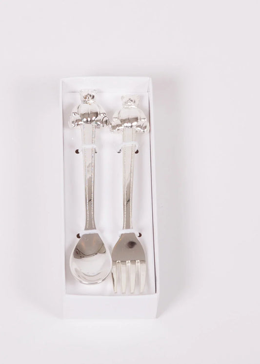 Silver Plated Teddy Bear Cutlery Set - Keepsake Gift - Little Babybox