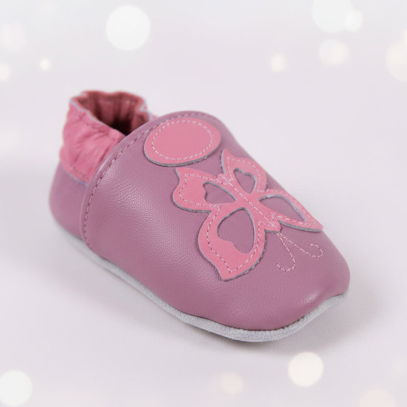 Butterfly detail on pink butterfly leather baby pre-walker shoes - Little Babybox